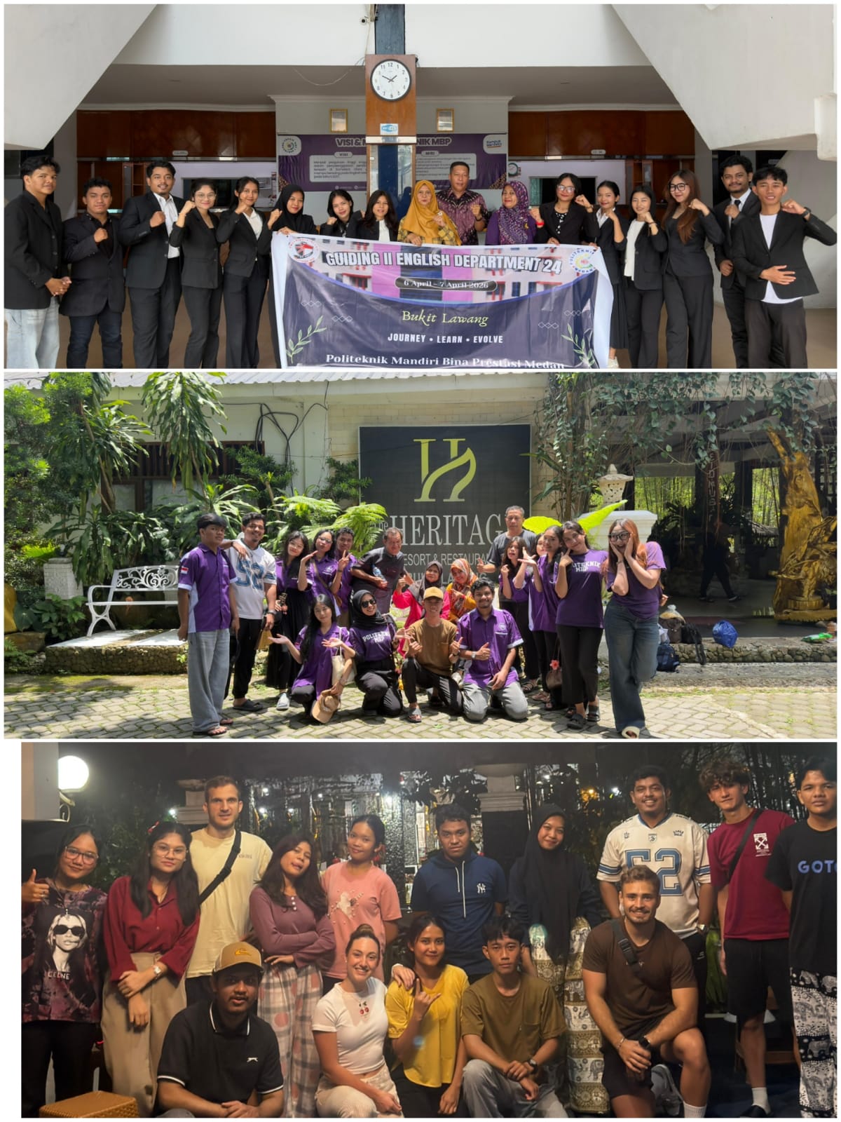 Kegiatan Guiding II English Department 24 Program Studi Bahasa Inggris Politeknik Mandiri Bina Prestasi Medan  di Bukit Lawang  pada hari Senin - Selasa, 6 - 7 April 2026