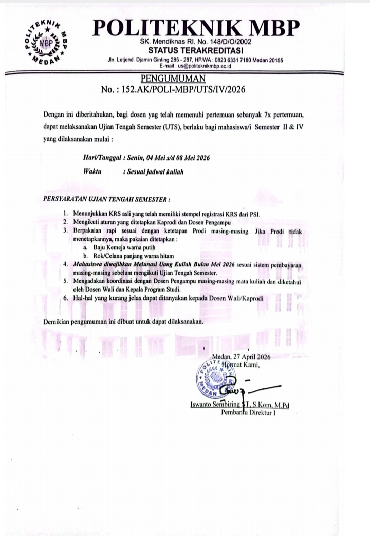 Pengumuman Ujian Tengah Semester (UTS) Semester Genap T.A. 2025-2026